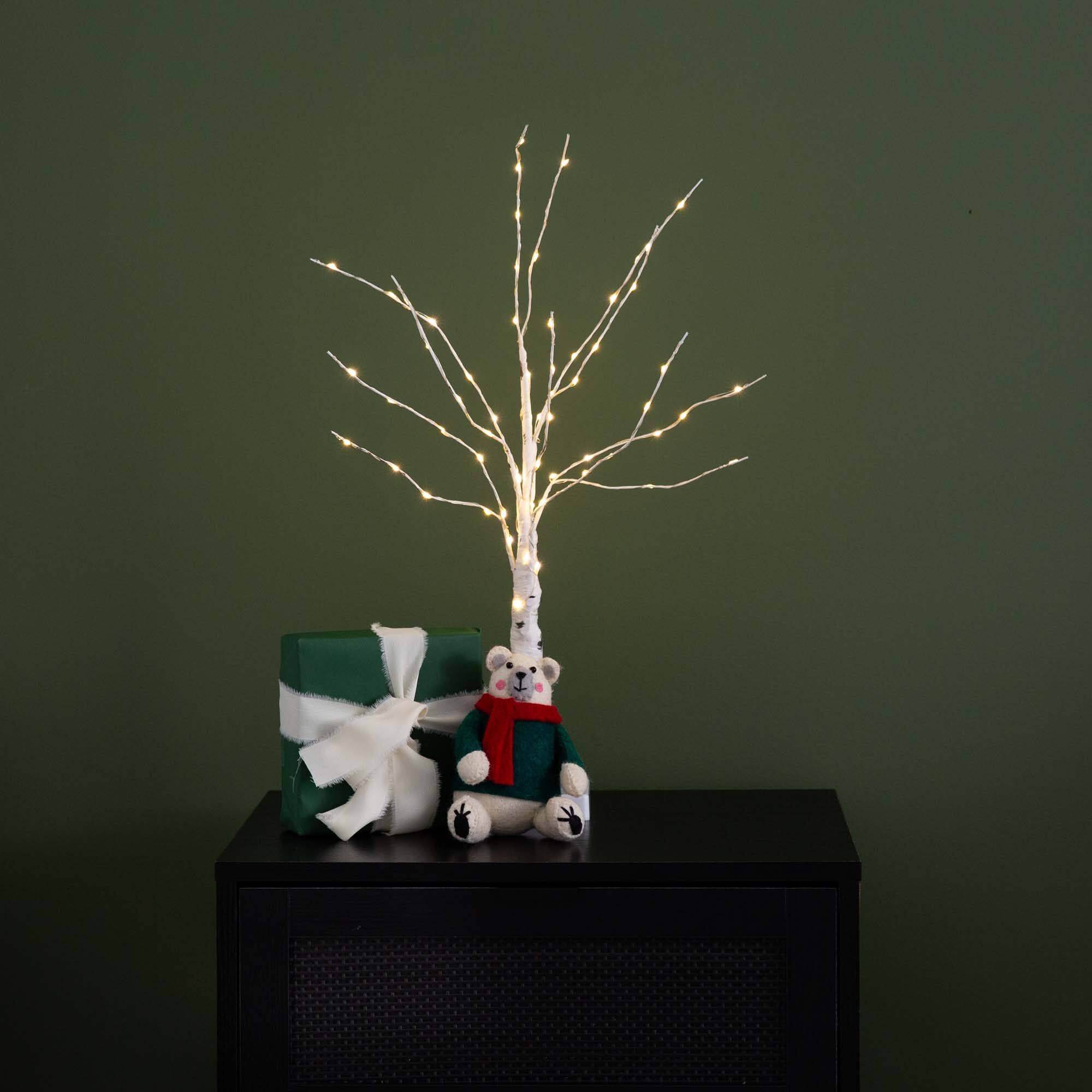 2ft. Pre-Lit White Birch Artificial Christmas Tree, Warm White LED Lights